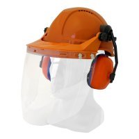 Hard Hat Clear Visor Combo Including Orange Pinlock Hard Hat, Ear Muffs, Browguard Attachment, And Clear Visor - NZ Packaging