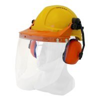 Hard Hat Clear Visor Combo Including Yellow Ratchet Hard Hat, Ear Muffs, Browguard Attachment, And Clear Visor - NZ Packaging