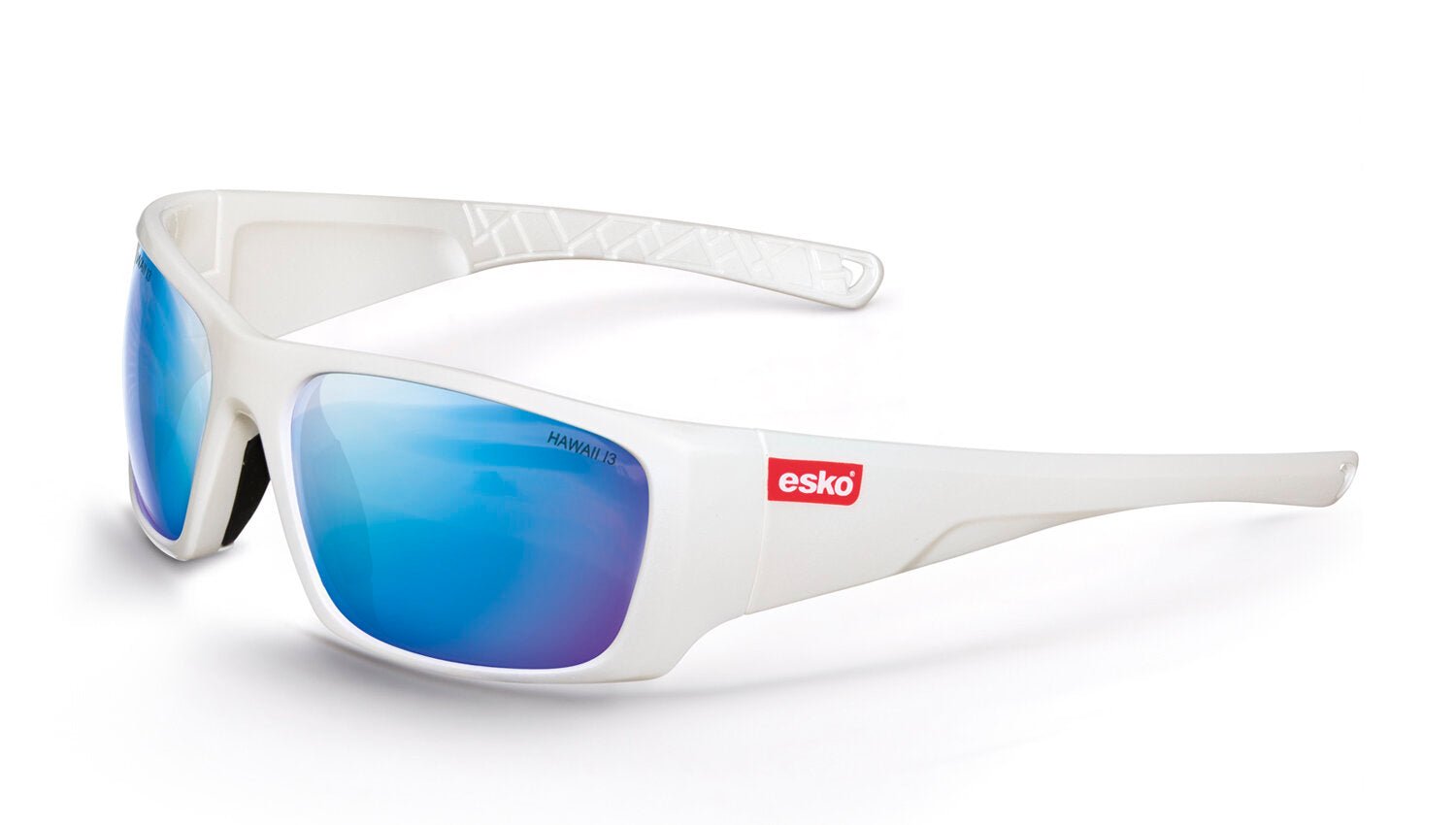 Hawaii Safety Glasses, Pearl White Frame, Blue Mirror Lens, Af, As, As/Nzs Cert - NZ Packaging