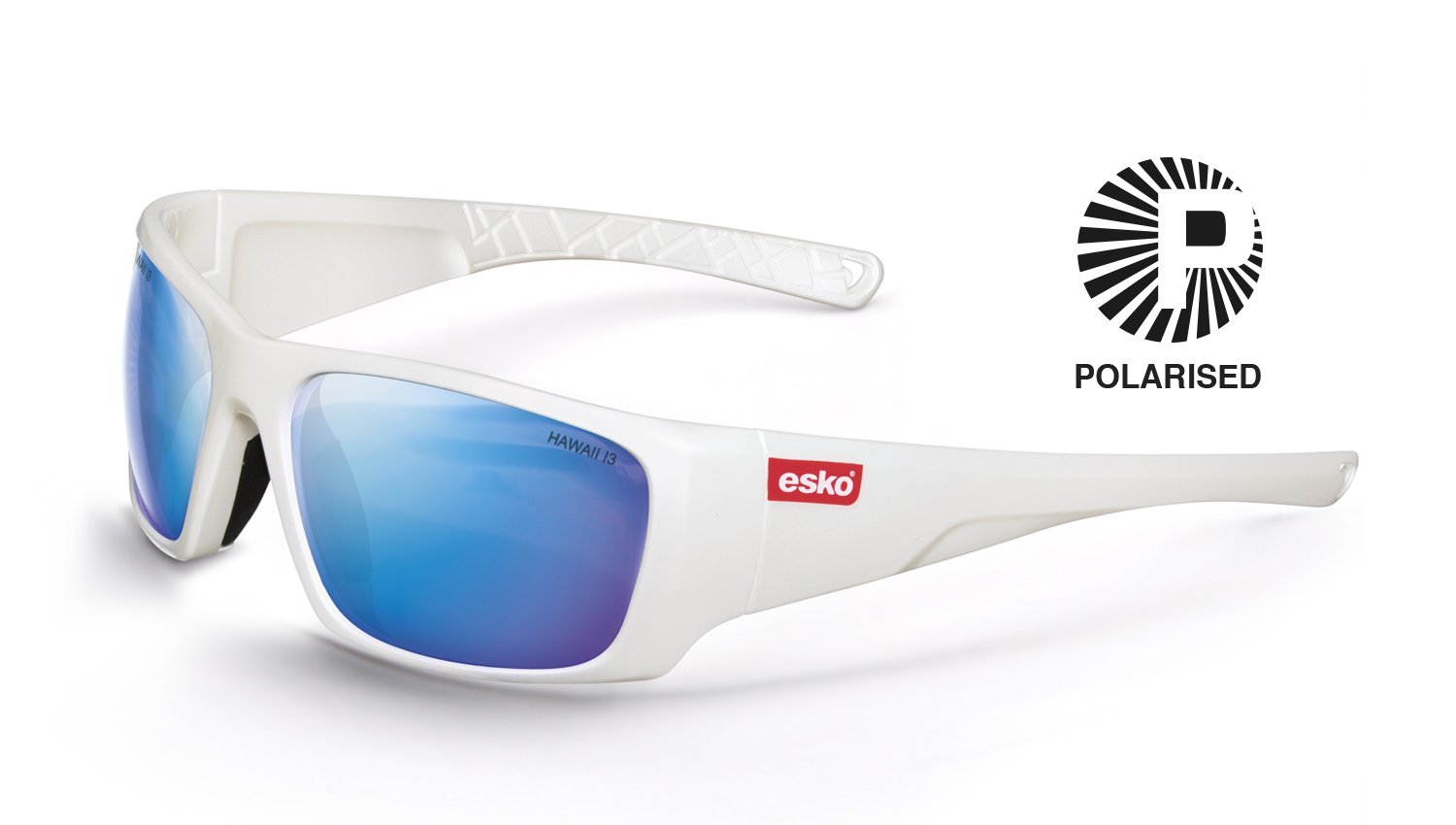 Hawaii Safety Glasses, Pearl White Frame, Polarised Blue Mirror Lens, Af, As, As/Nzs Cert - NZ Packaging