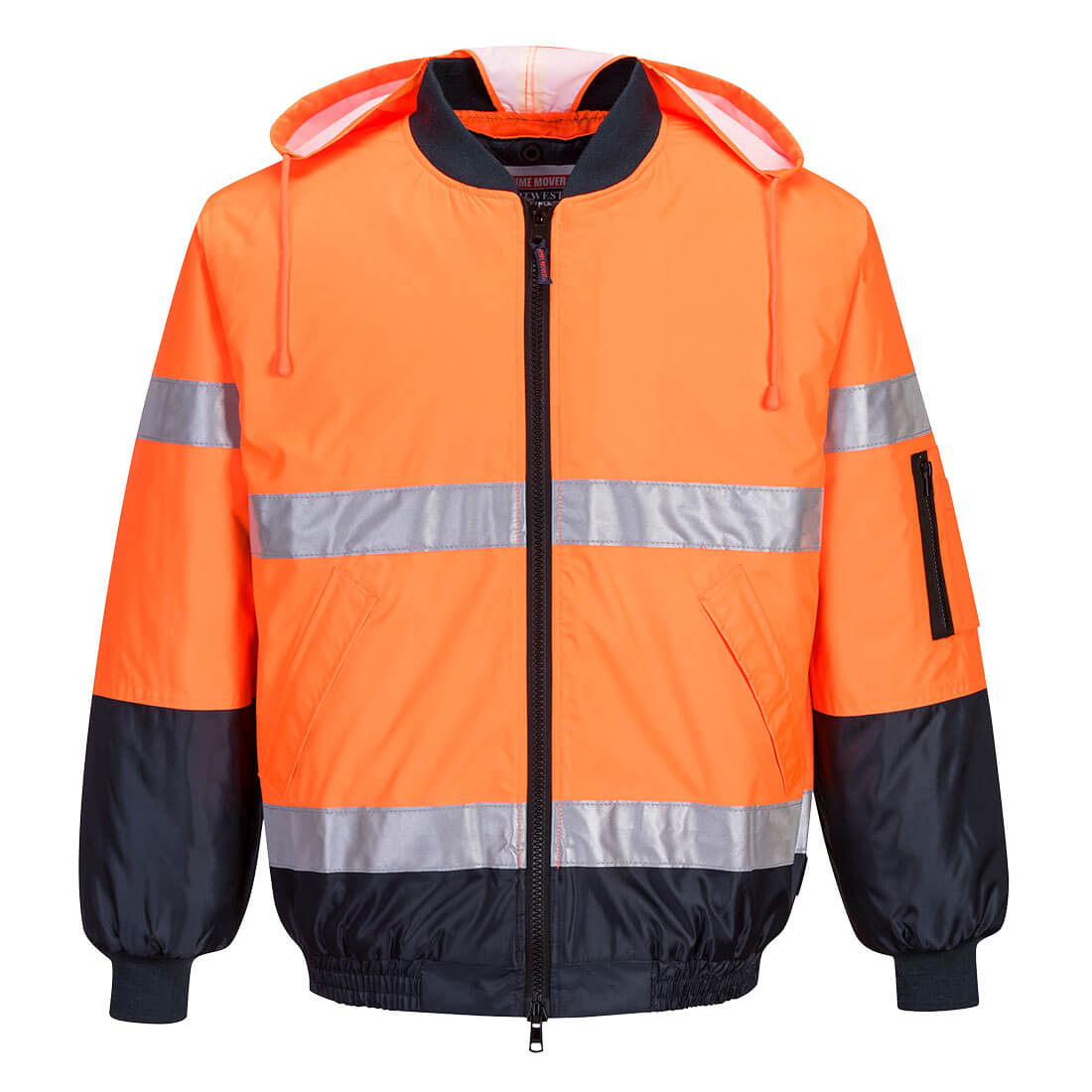 Hi-Vis Contrast Bomber Jacket, Orange/Navy - NZ Packaging