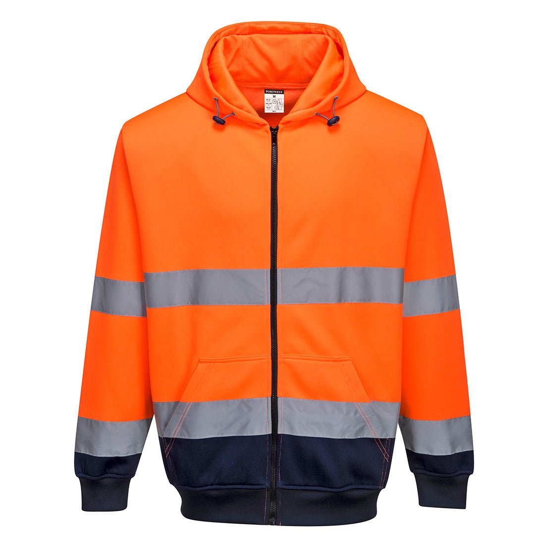 Hi-Vis Contrast Zipped Hoodie, Orange/Navy - NZ Packaging