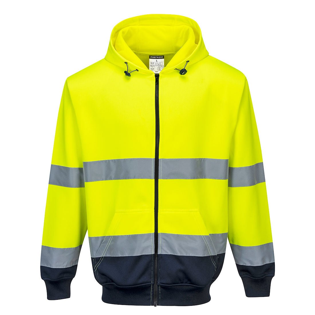 Hi-Vis Contrast Zipped Hoodie, Yellow/Navy - NZ Packaging