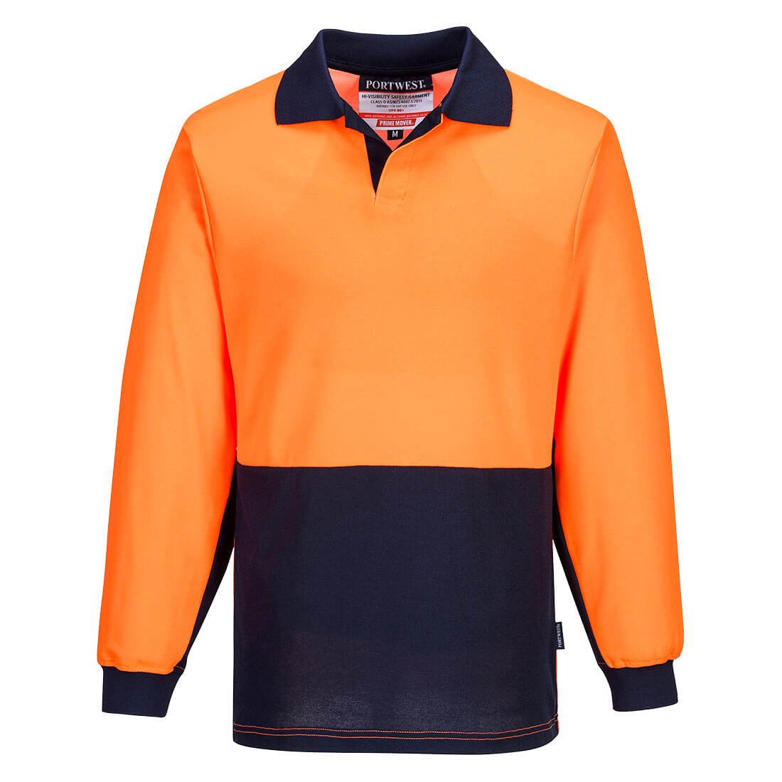 Hi-Vis Cotton Comfort Contrast Class D Polo Shirt L/S, Orange/Navy - NZ Packaging