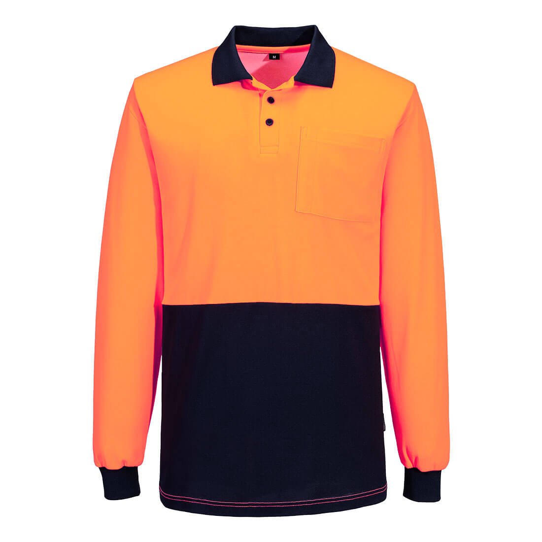 Hi-Vis Cotton Comfort Contrast Class D Polo Shirt L/S, Orange/Navy - NZ Packaging