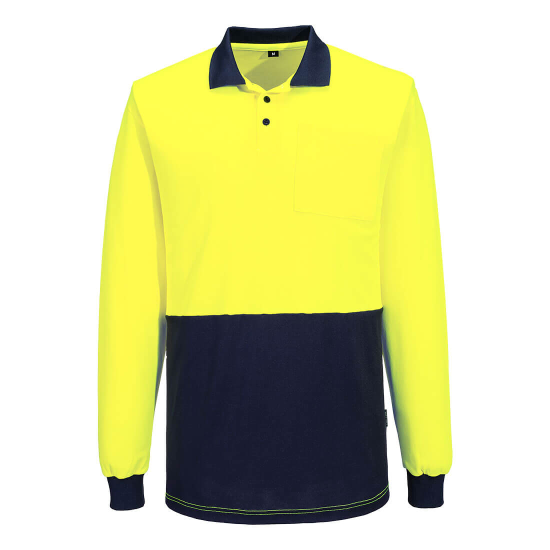 Hi-Vis Cotton Comfort Contrast Class D Polo Shirt L/S, Yellow/Navy - NZ Packaging
