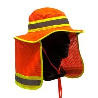 Hi-Vis Full Brim Safari Sun Hat With Neck Protection, Orange. Size L-Xl - NZ Packaging