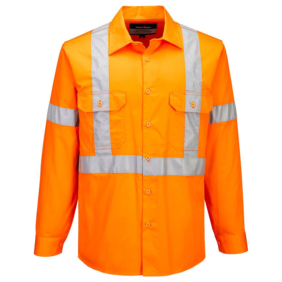 Hi-Vis Lightweight X Back Shirt L/S, Orange - NZ Packaging