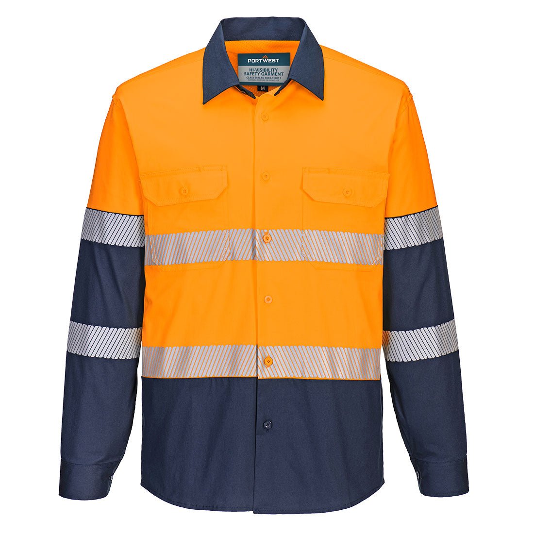 Hi-Vis Stretch Contrast Shirt L/S, Orange/Navy - NZ Packaging