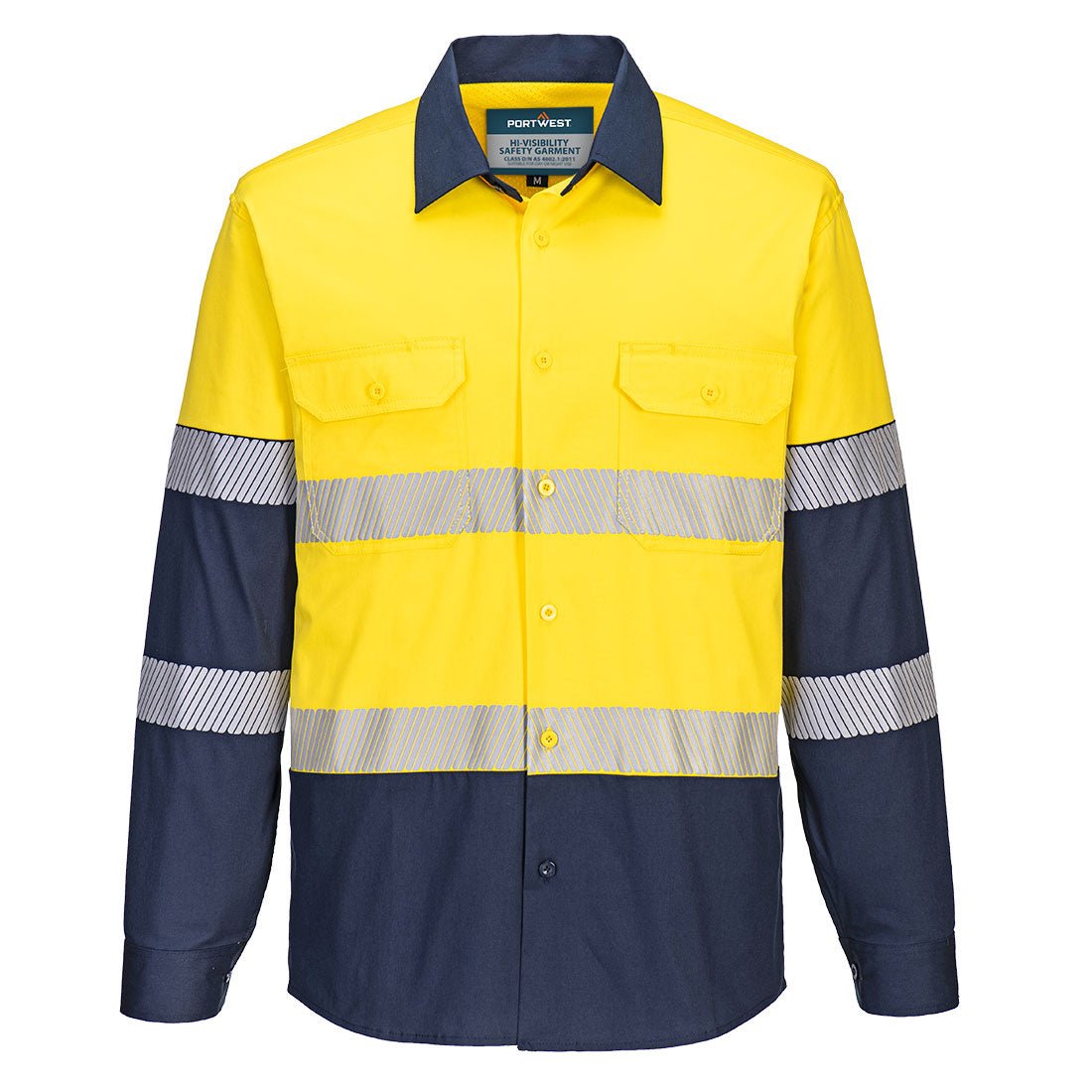 Hi-Vis Stretch Contrast Shirt L/S, Yellow/Navy - NZ Packaging