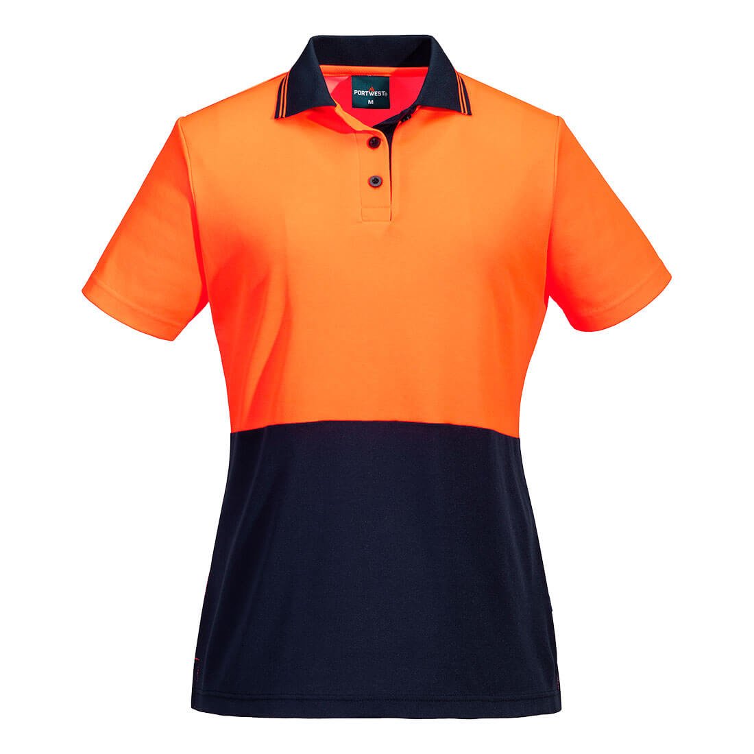 Hi-Vis Women's Cotton Comfort Contrast Class D Polo Shirt S/S, Orange/Navy - NZ Packaging