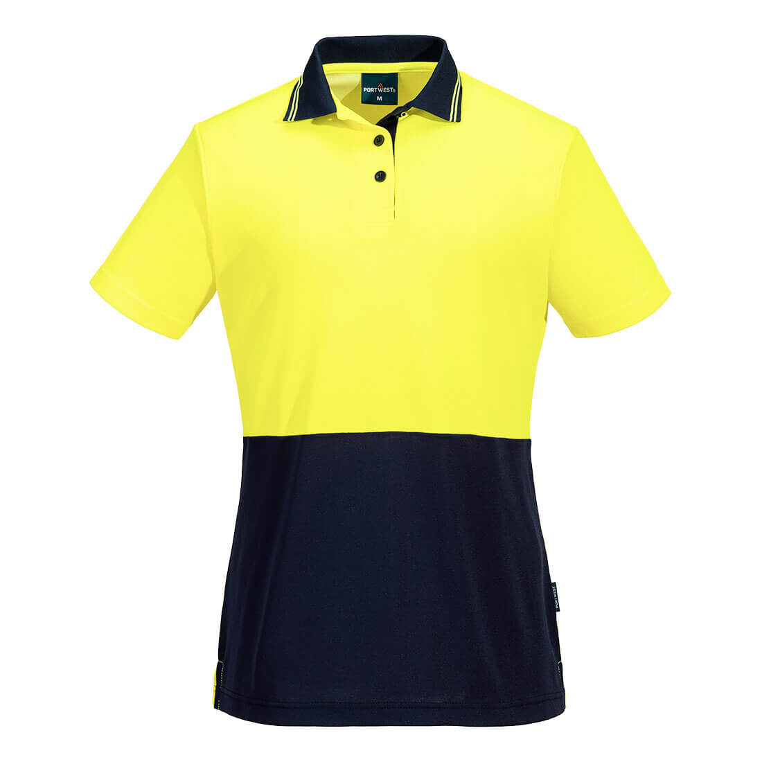 Hi-Vis Women's Cotton Comfort Contrast Class D Polo Shirt S/S, Yellow/Navy - NZ Packaging