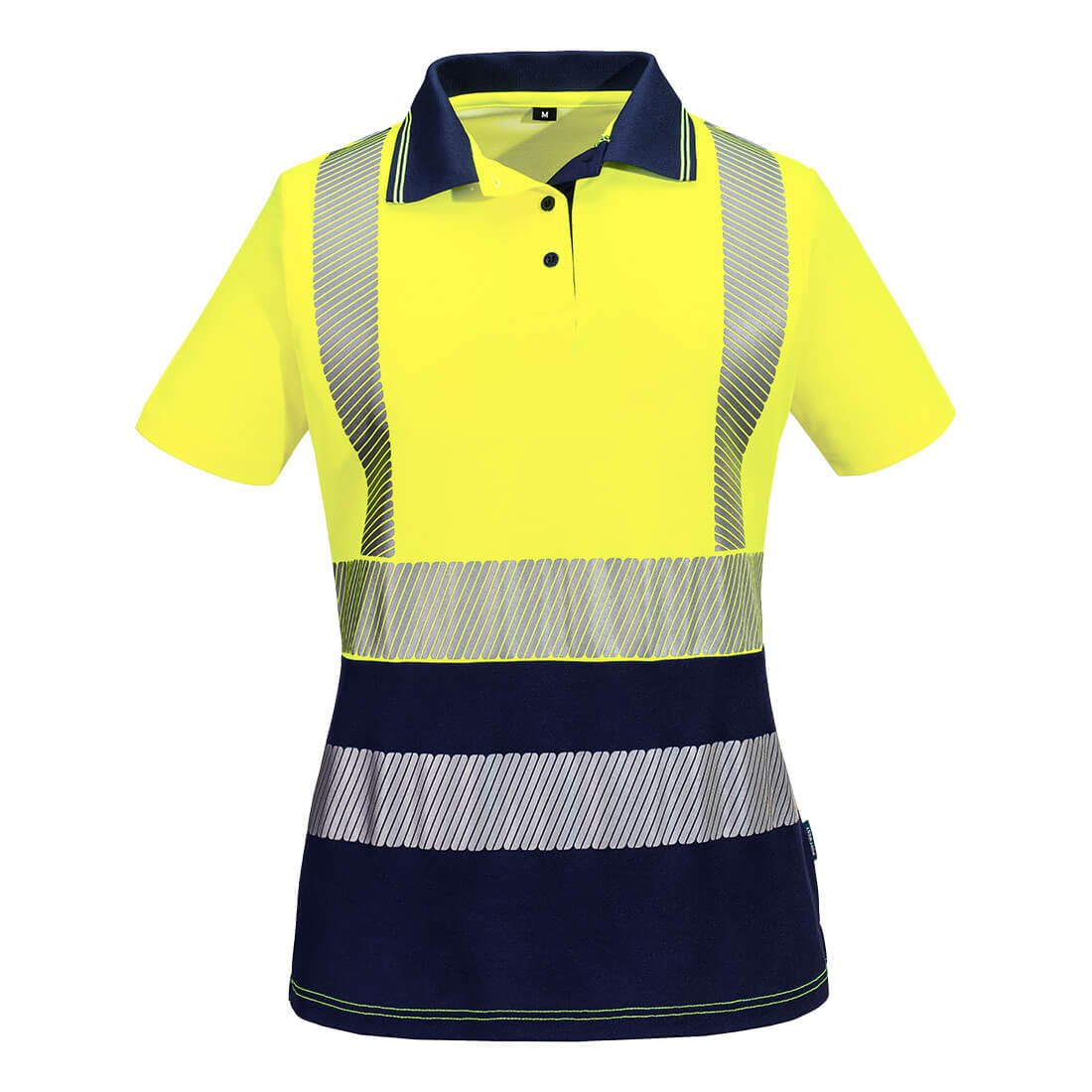 Hi-Vis Womens Cotton Comfort Contrast Polo Shirt S/S, Yellow/Navy - NZ Packaging