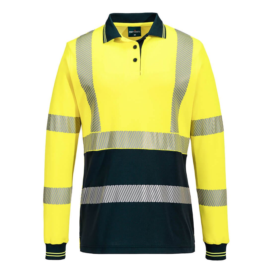 Hi-Vis Women's Cotton Comfort Polo Shirt L/S, Yellow/Navy - NZ Packaging