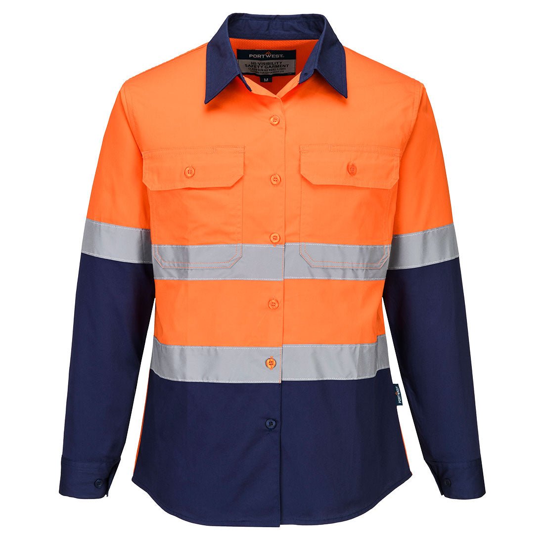 Hi-Vis Women's Lightweight Contrast Shirt L/S, Orange/Navy - NZ Packaging