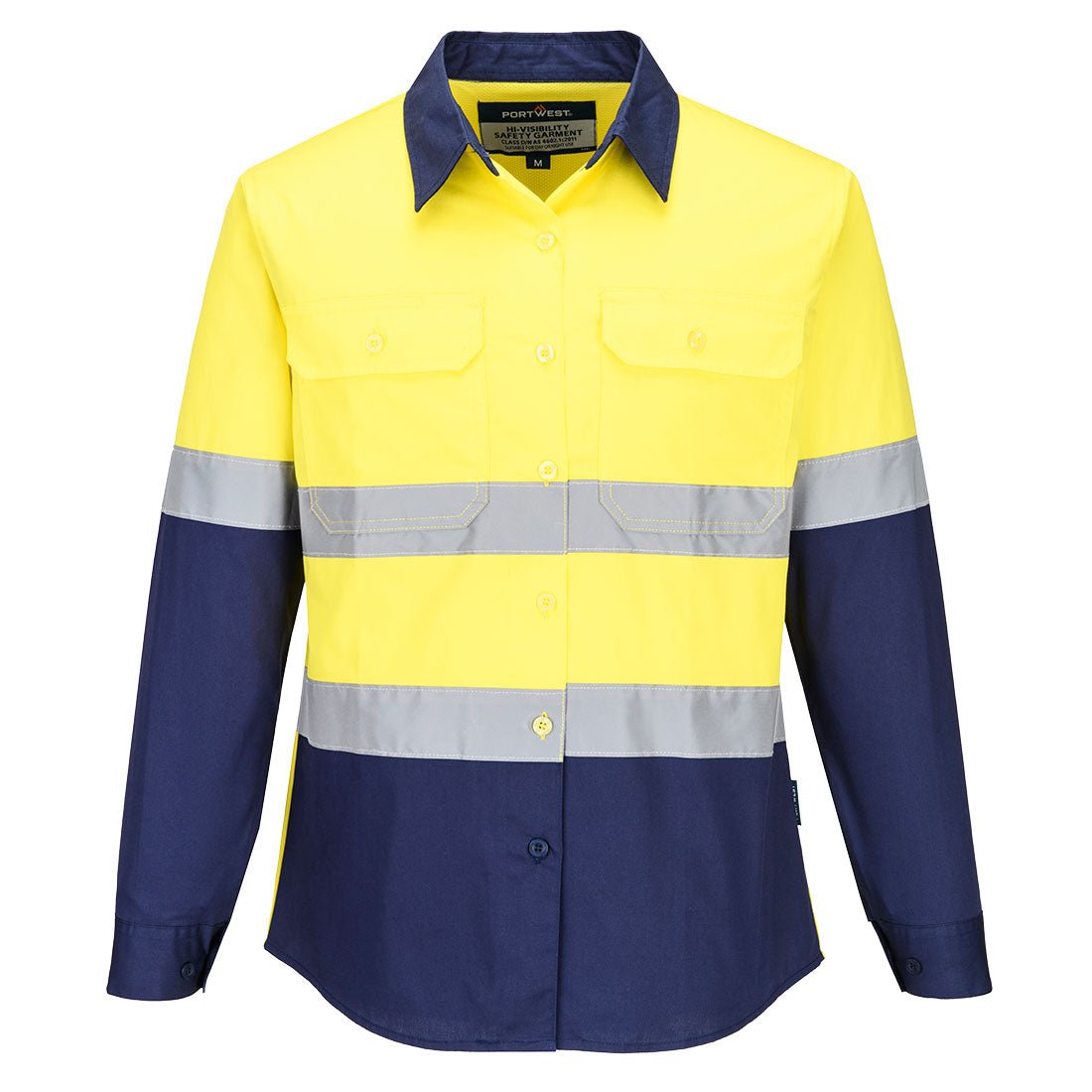 Hi-Vis Women's Lightweight Contrast Shirt L/S, Yellow/Navy - NZ Packaging