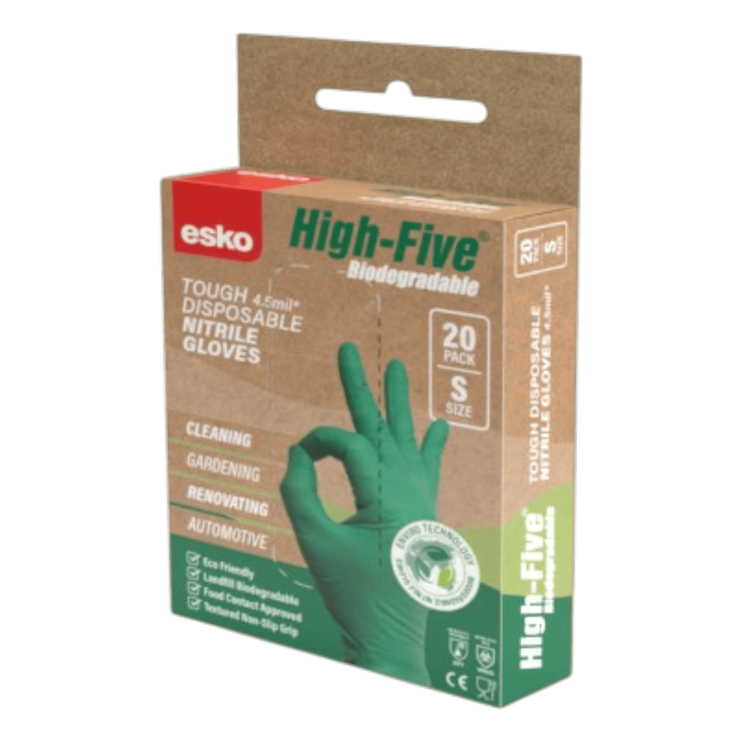 High Five Biodegradable Nitrile Disposable Glove, Green, Powder Free - NZ Packaging