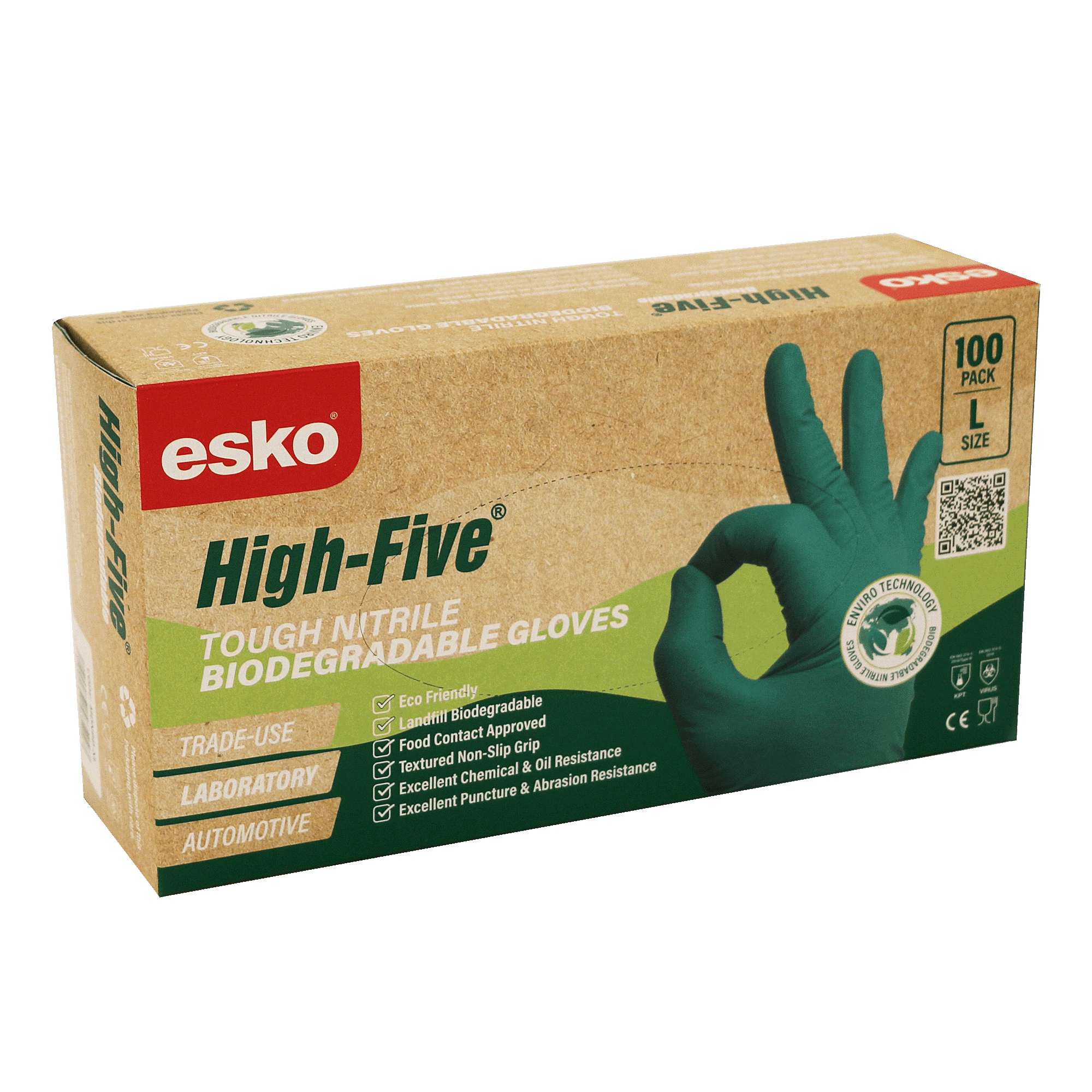 High Five Biodegradable Nitrile Disposable Glove, Green, Powder Free - NZ Packaging