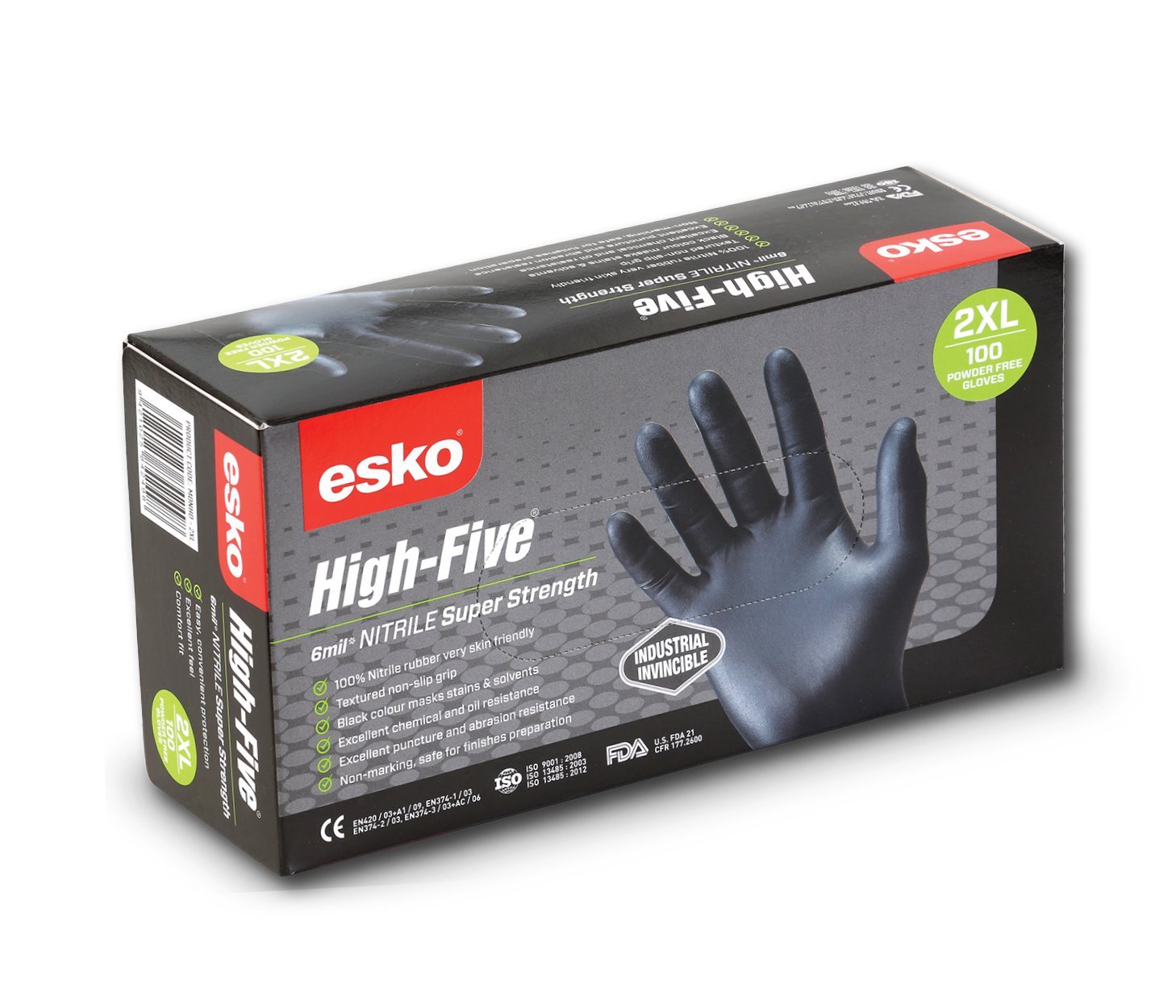 High Five Black Nitrile Disposable Glove, Super Strength, Powder Free - NZ Packaging