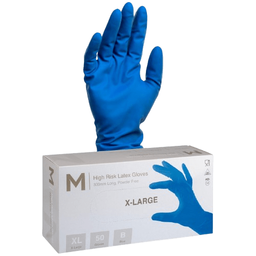 High Risk Disposable Latex Gloves, Heavy Duty, Blue, 300mm (50) - NZ Packaging