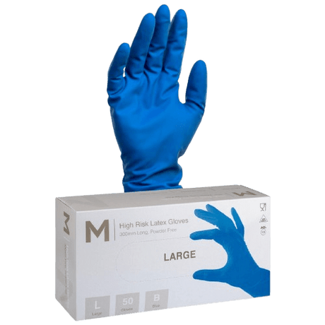 High Risk Disposable Latex Gloves, Heavy Duty , Blue, Large, 300mm (50) - NZ Packaging