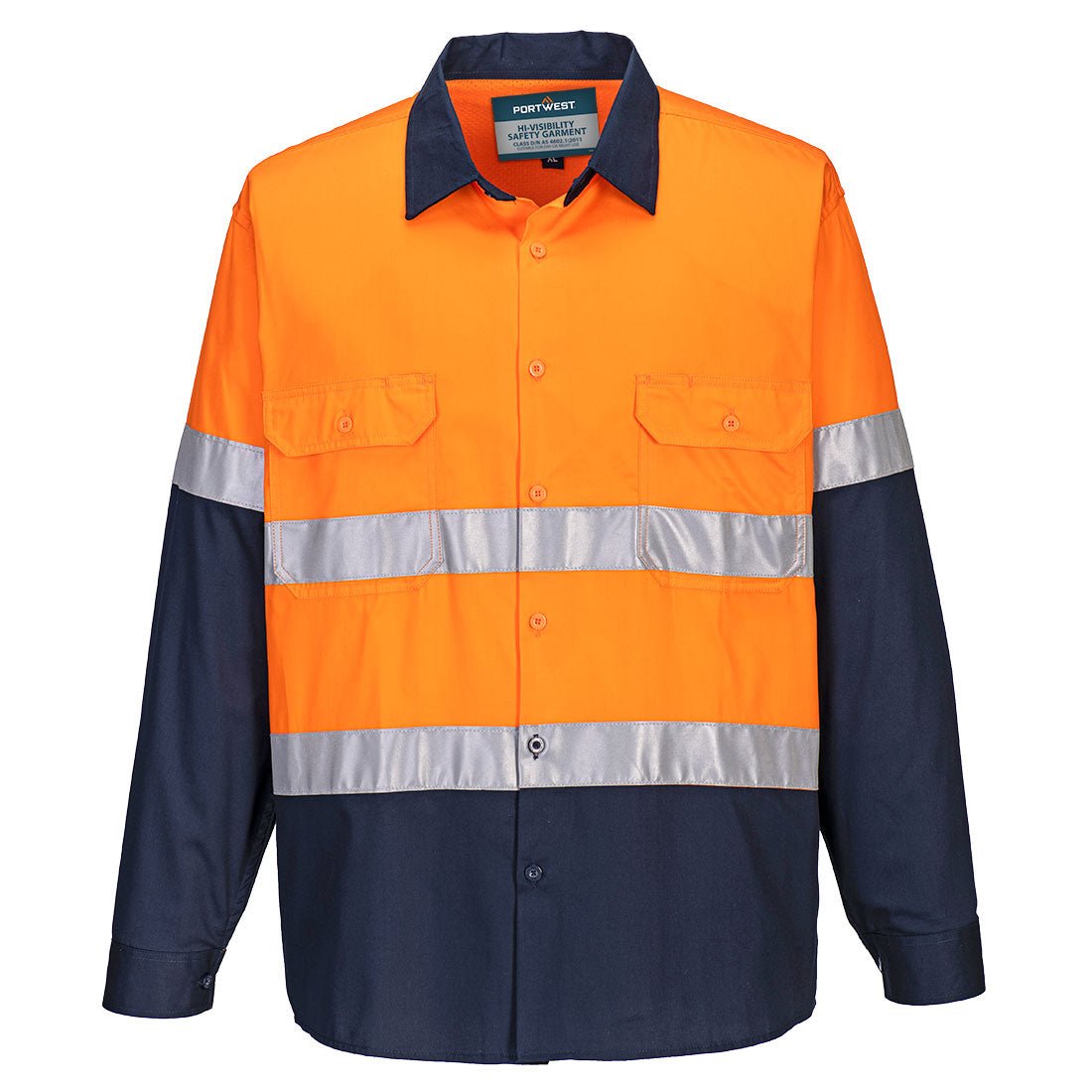 Hobart Hi-Vis Lightweight Contrast Shirt L/S, Orange/Navy - NZ Packaging