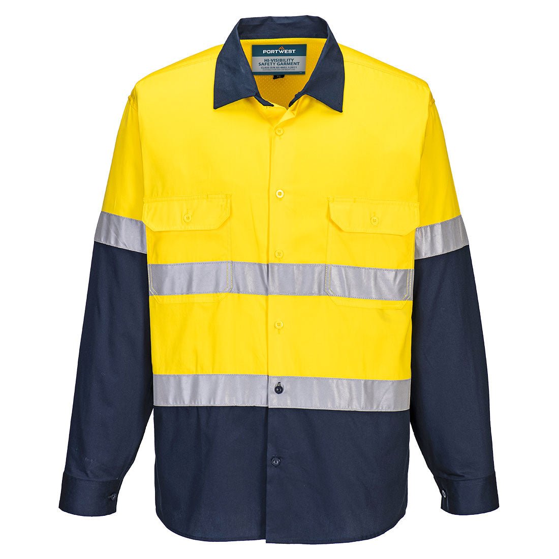 Hobart Hi-Vis Lightweight Contrast Shirt L/S, Yellow/Navy - NZ Packaging
