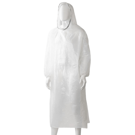 Hooded Poncho Polyethylene, White, 800mm X 1300mm, 30mu (96) - NZ Packaging