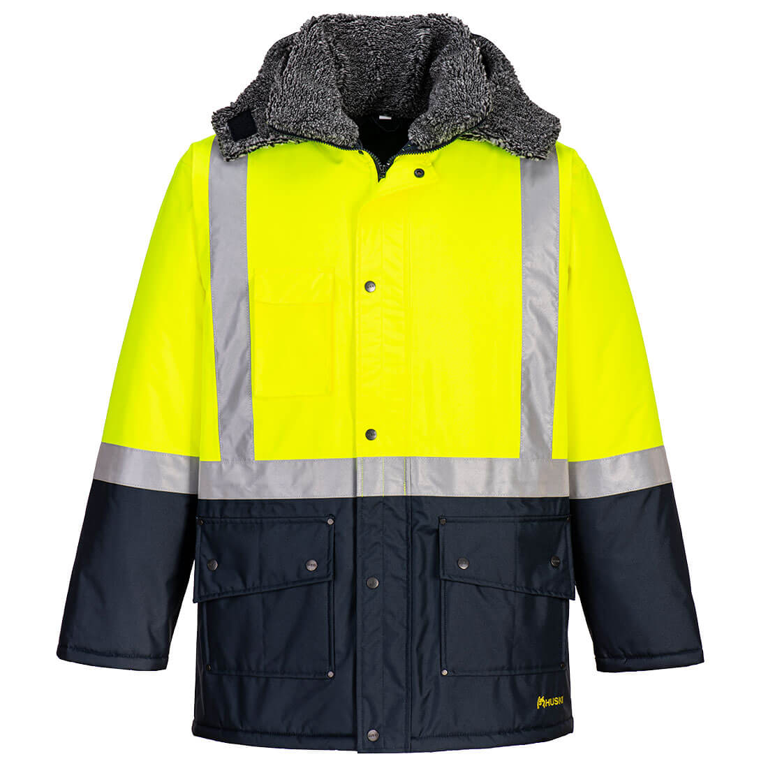 Huski Hi-Vis Contrast Freezer Jacket, Yellow/Navy - NZ Packaging