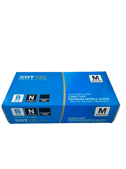 Hytec Blue Long Cuff Nitrile Gloves, Powder Free - NZ Packaging
