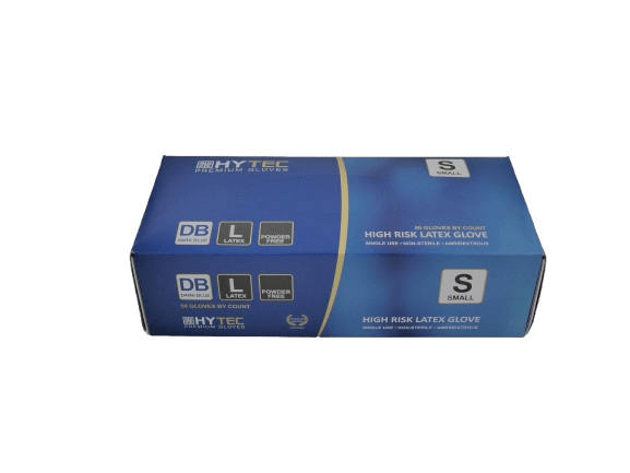 Hytec Dark Blue Hi Risk Latex Gloves, Powder Free - NZ Packaging