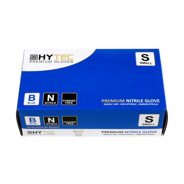 Hytec Premium Blue Nitrile Gloves, Powder Free 5g (100) - NZ Packaging