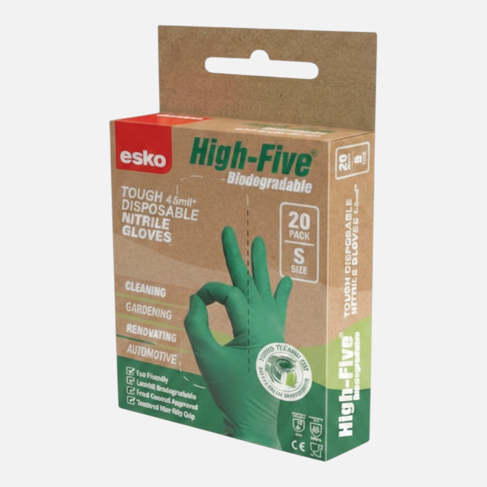 High Five Biodegradable Nitrile Disposable Glove, Green, Powder Free