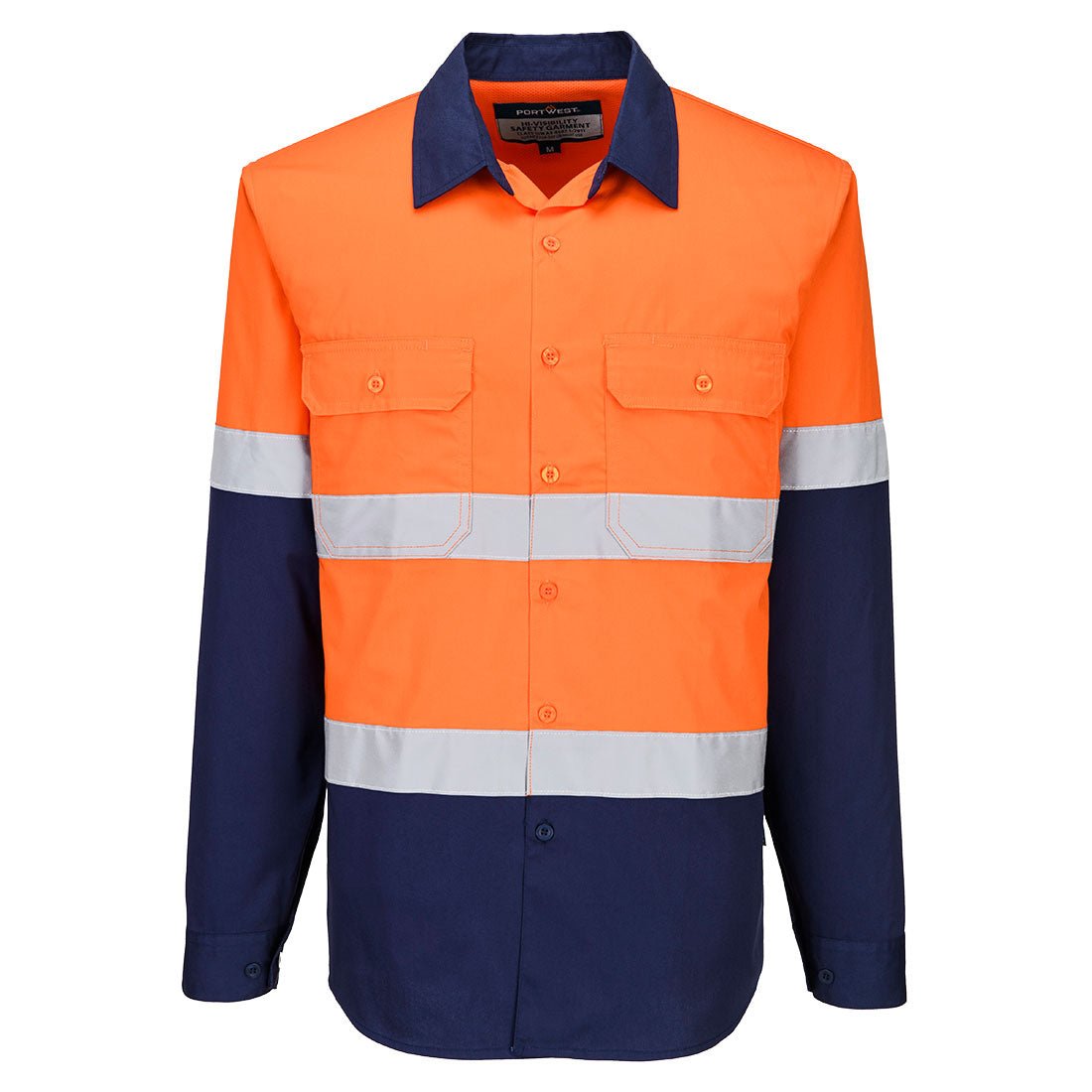 Industrial Hi-Vis Lightweight Contrast Shirt L/S, Orange/Navy - NZ Packaging
