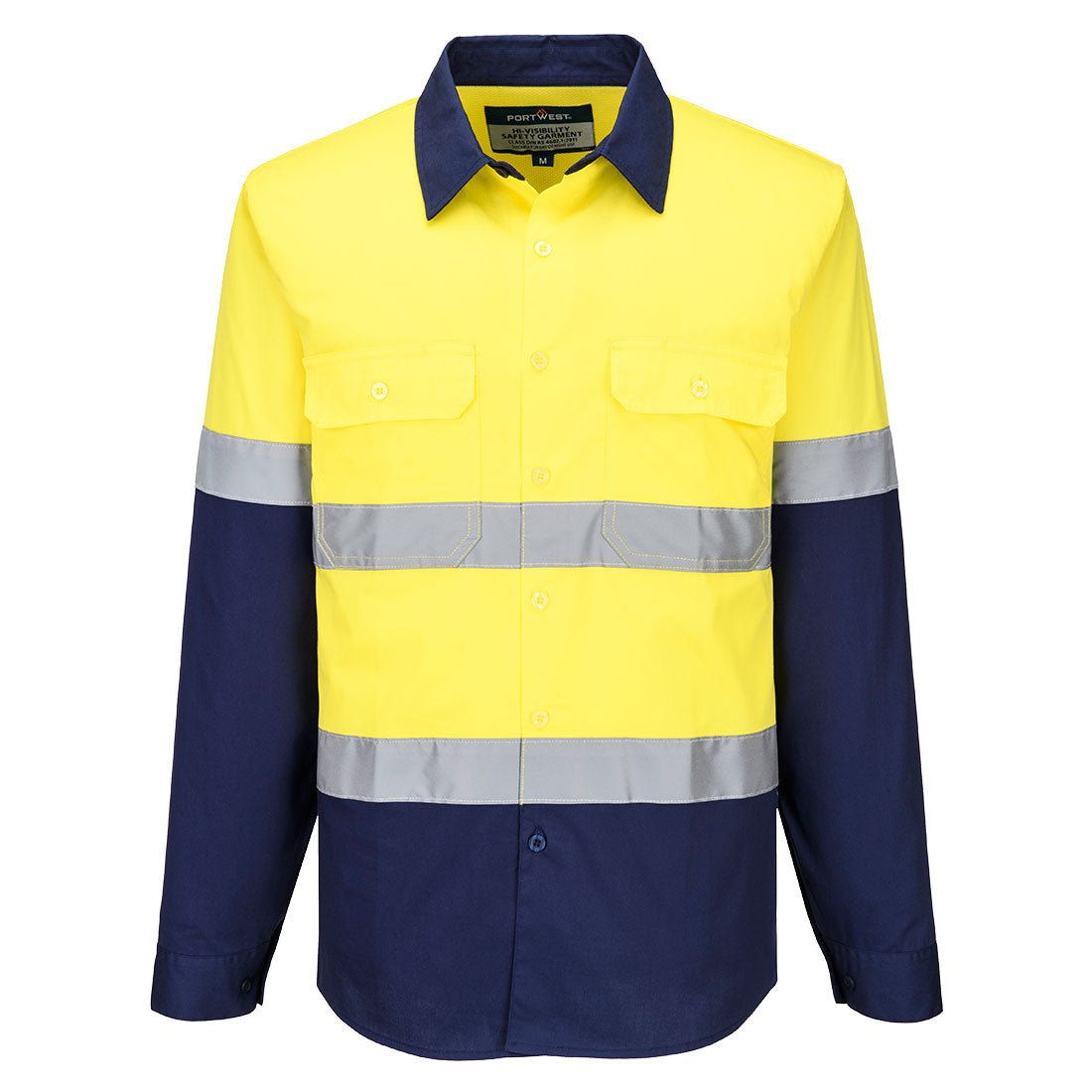 Industrial Hi-Vis Lightweight Contrast Shirt L/S, Yellow/Navy - NZ Packaging