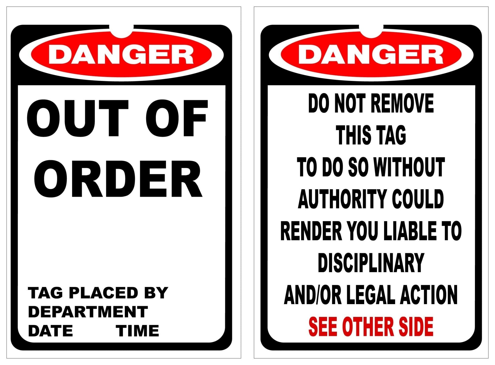 Isolock Lockout Tag - Danger Out Of Order- Pk/25 Tags - NZ Packaging