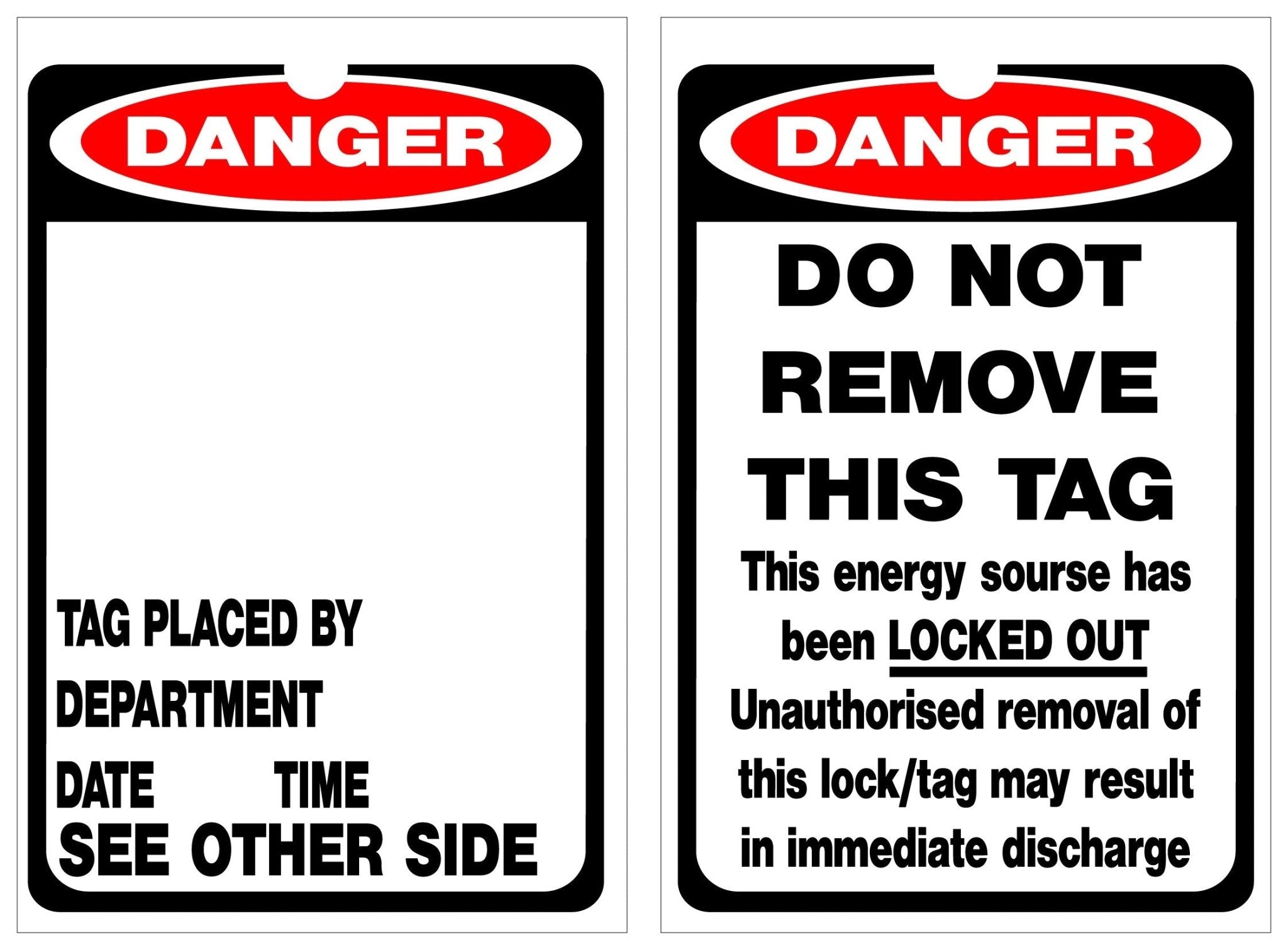 Isolock Lockout Tag - Danger With Black Space - Pk/25 Tags - NZ Packaging