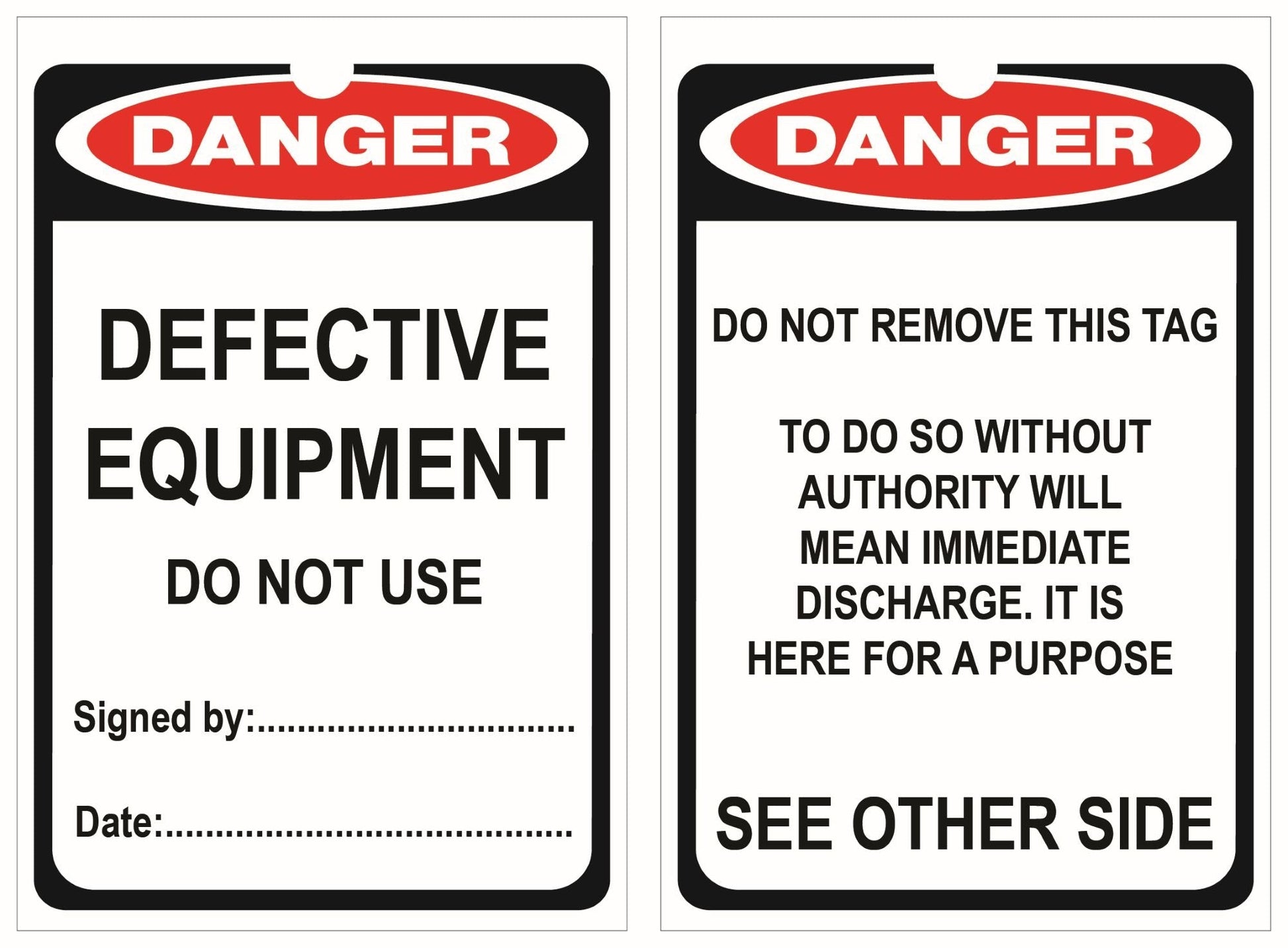 Isolock Lockout Tag - Defective Equipment Do Not Use - Pk/25 Tags - NZ Packaging
