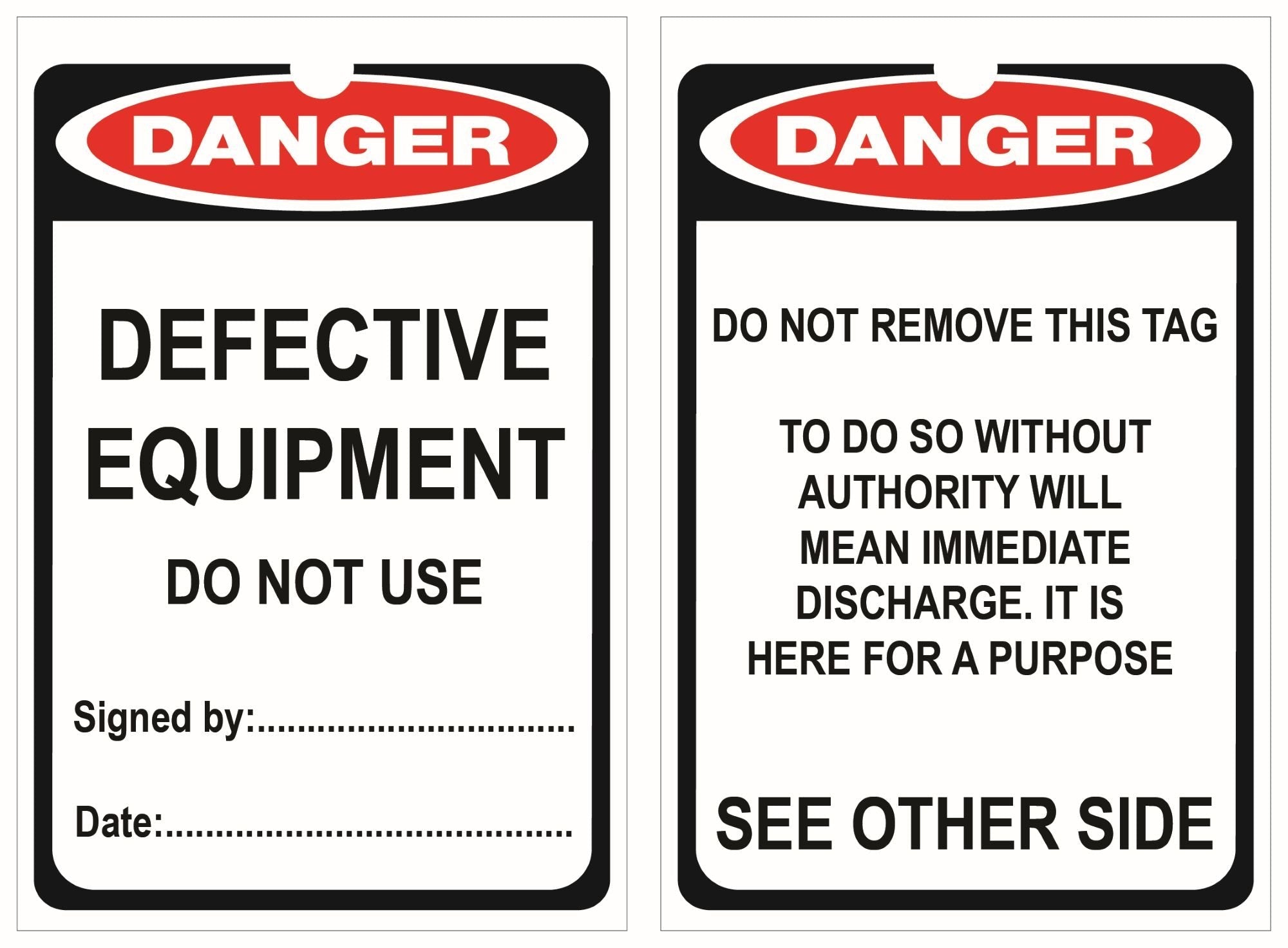Isolock Lockout Tag - Defective Equipment Do Not Use - Pk/25 Tags - NZ Packaging