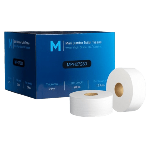 Jumbo Mini Toilet Tissue 2ply X 200m Unwrapped White - (12) - NZ Packaging