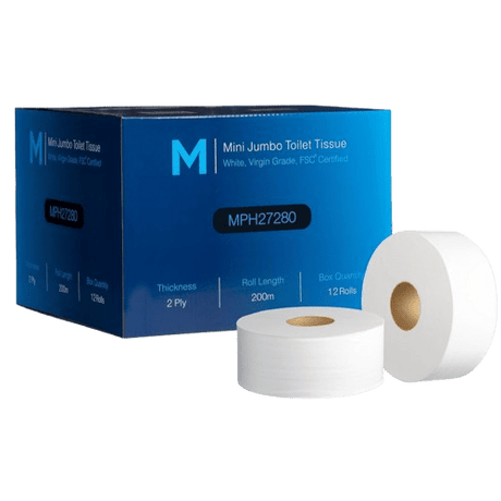 Jumbo Mini Toilet Tissue 2ply X 200m Unwrapped White - (12) - NZ Packaging