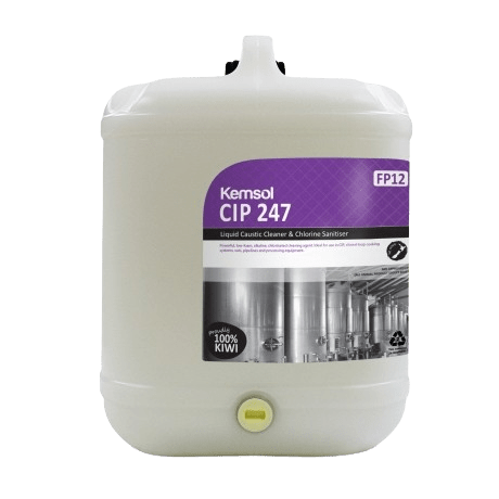 Kemsol CIP 247 Liquid Caustic Cleaner & Chlorine Sanitiser 20L - NZ Packaging