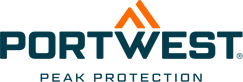 Portwest Peak Protection logo with orange mountain icon, representing workwear safety gear