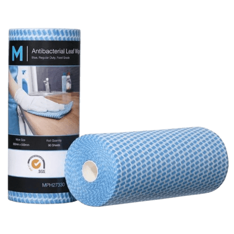 M Brand Antibacterial Leaf Wipes Blue, 300mm x 500mm, 90 Sheets, 60gsm (4) Regular Duty - NZ Packaging
