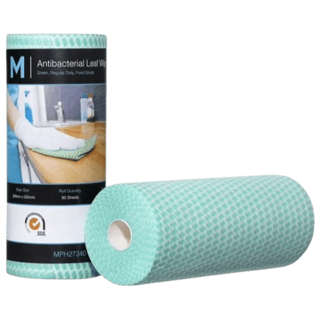 M Brand Antibacterial Leaf Wipes Green, 300mm x 500mm, 90 Sheets, 60gsm (4) Regular Duty - NZ Packaging