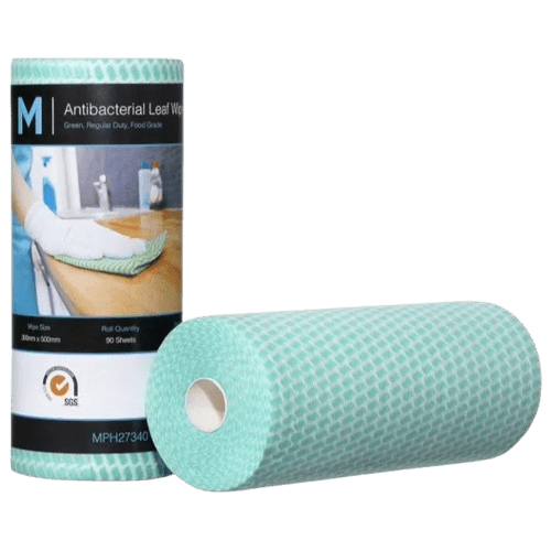 M Brand Antibacterial Leaf Wipes Green, 300mm x 500mm, 90 Sheets, 60gsm (4) Regular Duty - NZ Packaging