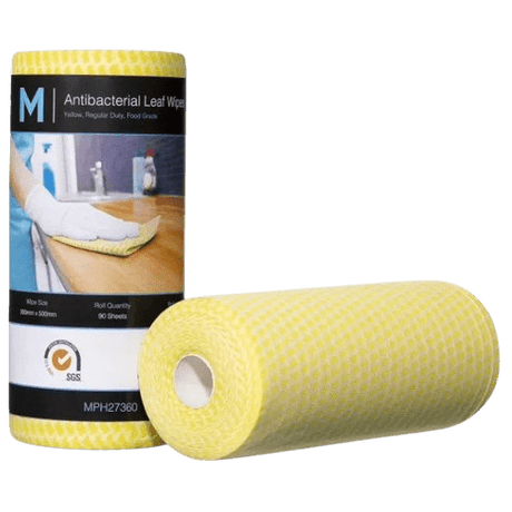 M Brand Antibacterial Leaf Wipes Yellow, 300mm x 500mm, 90 Sheets, 60gsm (4) Regular Duty - NZ Packaging