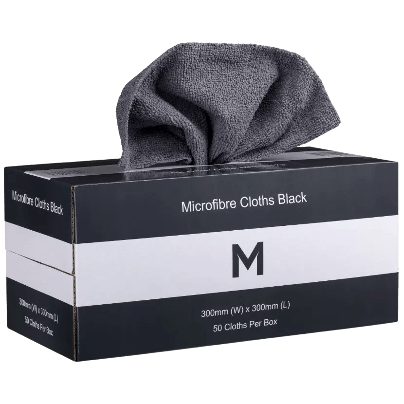 Microfibre Cloths Dispenser Box, Black, 300mm x 300mm (50) - NZ Packaging