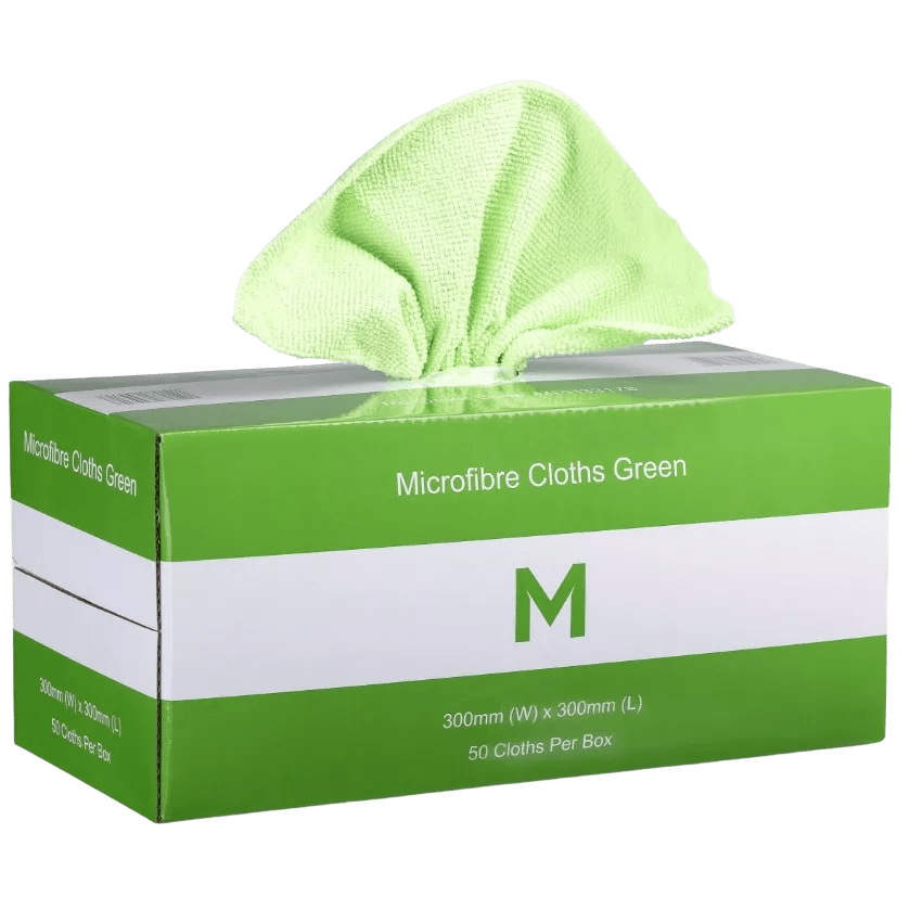 Microfibre Cloths Dispenser Box, Green, 300mm x 300mm (50) - NZ Packaging