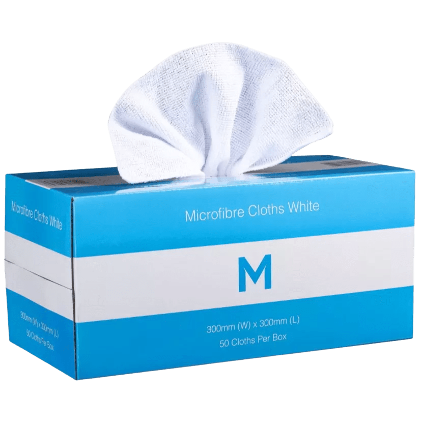 Microfibre Cloths Dispenser Box, White, 300mm x 300mm (50) - NZ Packaging